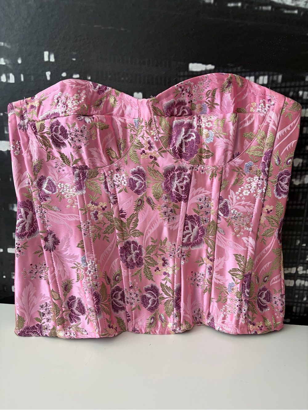 PrettyLittleThing Pink Floral Corset Crop Top